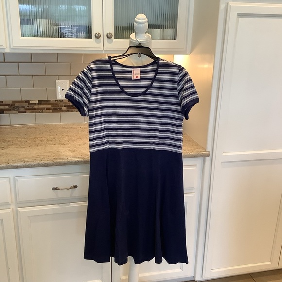 Hanna Andersson Navy and White Striped Dress Cotton Size Small - Picture 1 of 5